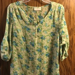 Green and white floral print shirt